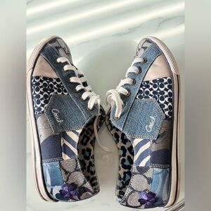 Coach Blue and White Sneakers with Mixed Patterns Denim